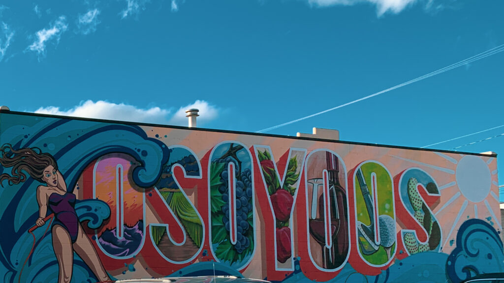 Mural of waterskiier and stylised "Osoyoos"